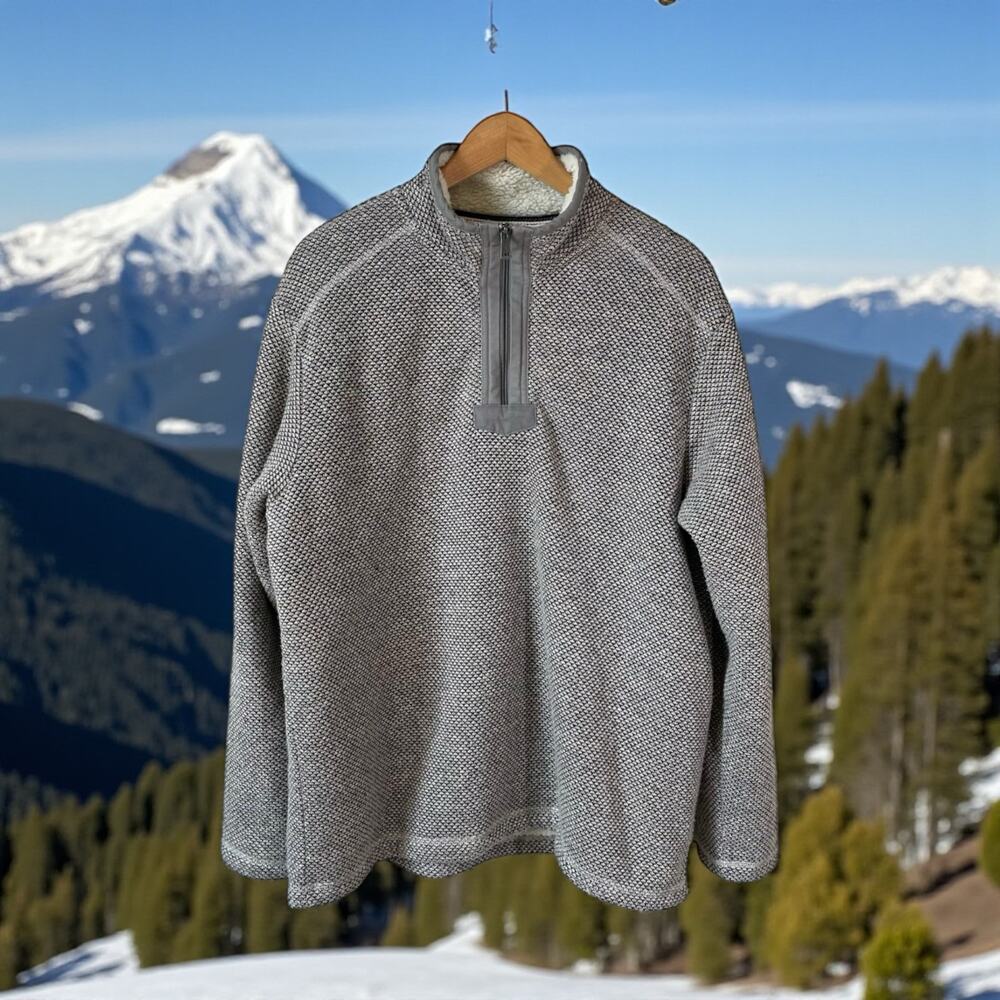 ORVIS Mens Sherpa Fleece Lined Quarter Sweater Gray Size Large Outdoor Gorpcore